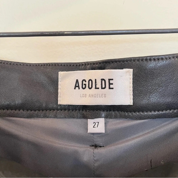 AGOLDE Sloane 100% Leather Gray Relaxed Baggy Classic Straight Leg Pants 27 - Picture 4 of 8